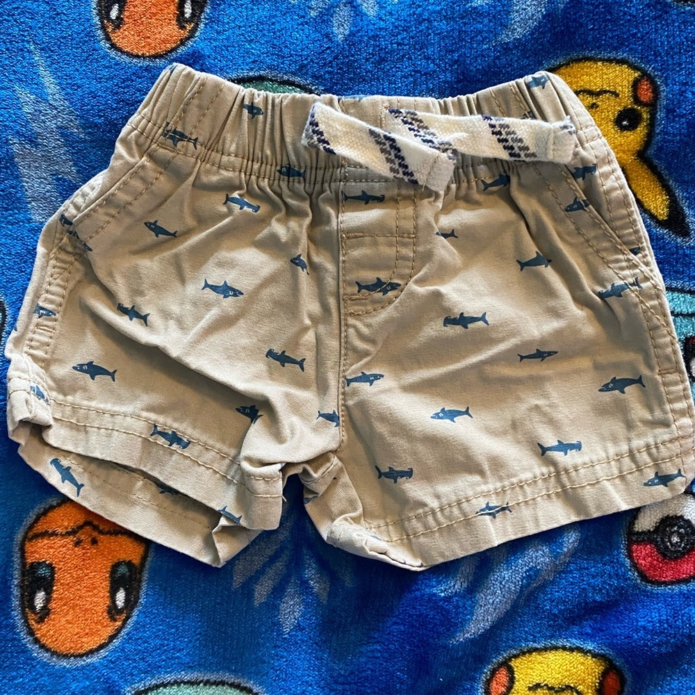 Carter's Tan and Blue with shark pattern Elastic Waistband Shorts